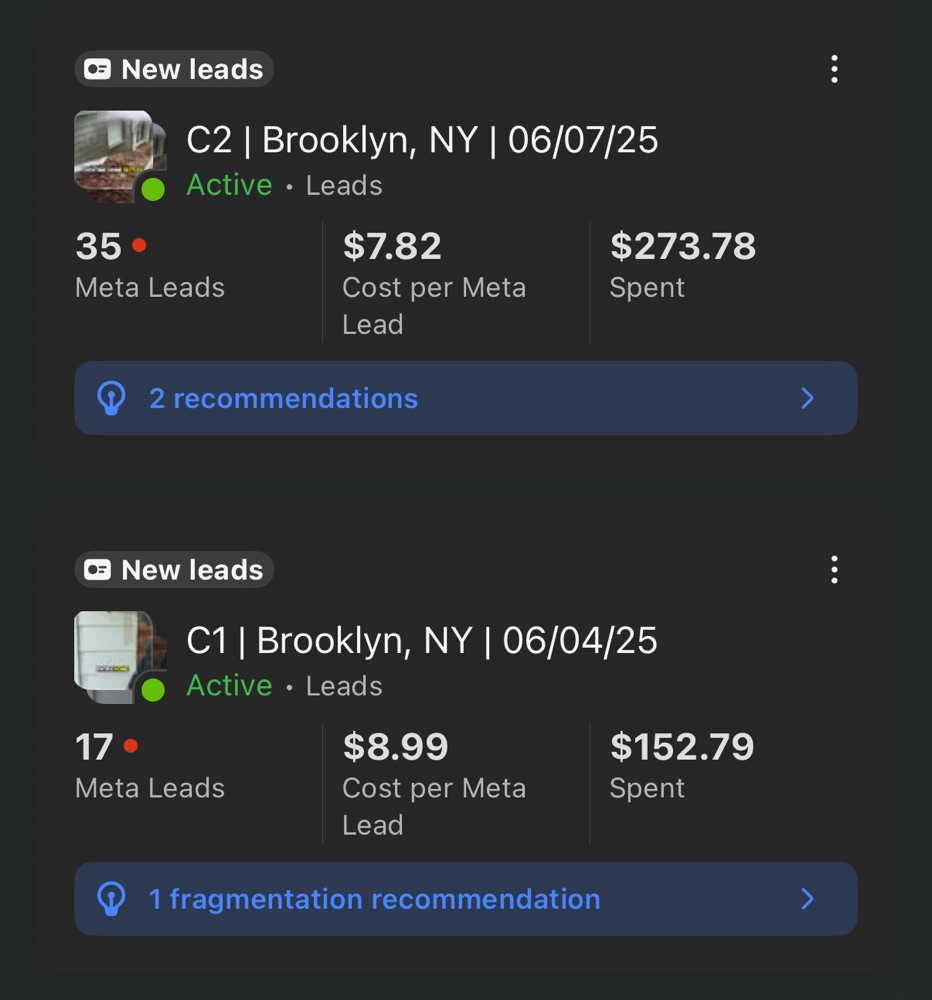Mobile push notification showing instant alert for new Facebook ad lead with contact details
