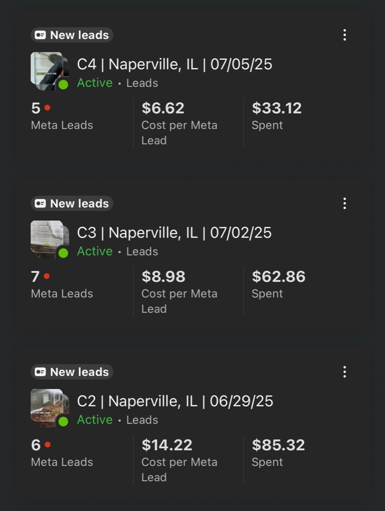 Facebook Ads Manager interface showing campaign creation for pressure washing business