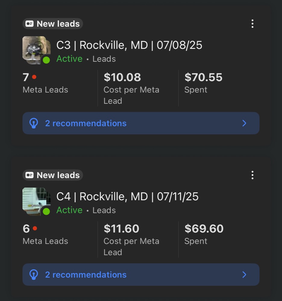 Facebook campaign objective selection showing Engagement vs Leads options for pressure washing ads