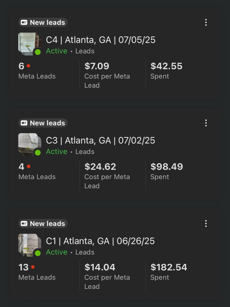 Facebook ad budget settings showing $5 per day ad set configuration for pressure washing