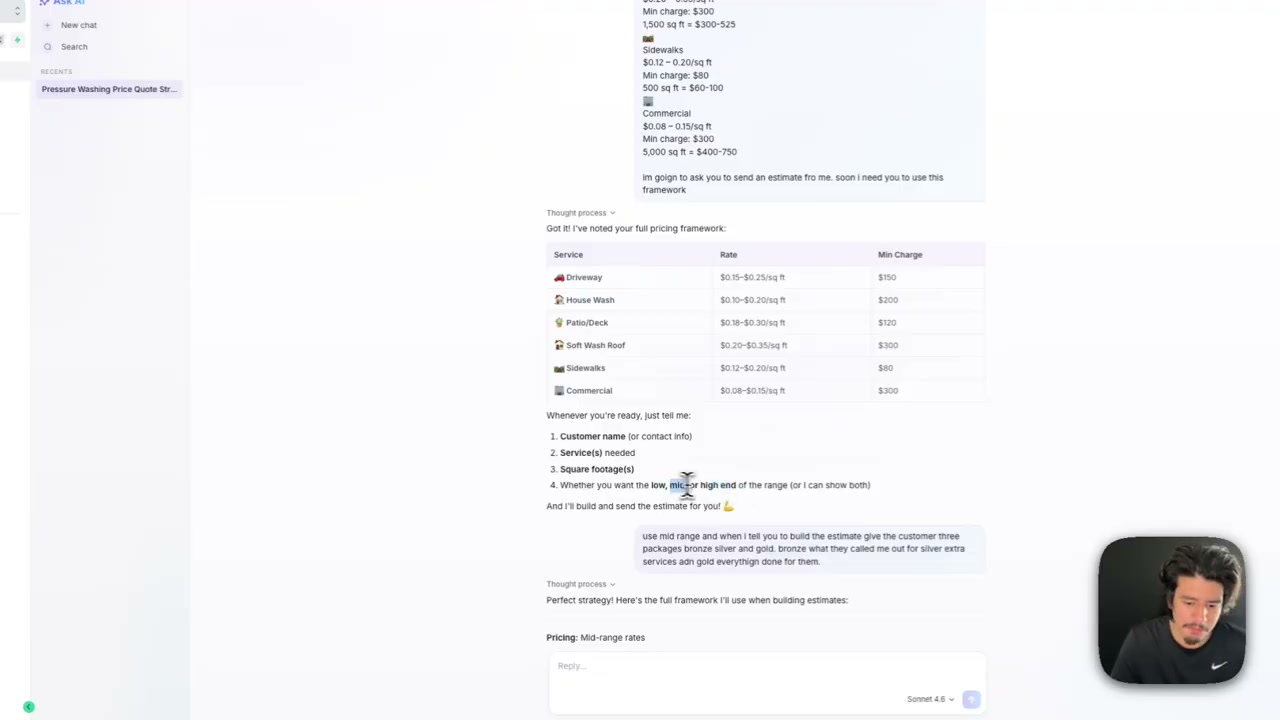 AI-generated estimate example showing pricing structure for service quotes