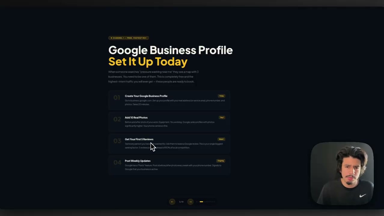 Google Business Profile dashboard displaying five-star reviews and local search ranking results