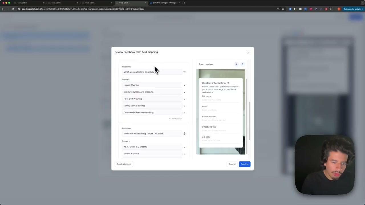 Lead form with 'What are you looking to get done?' question field