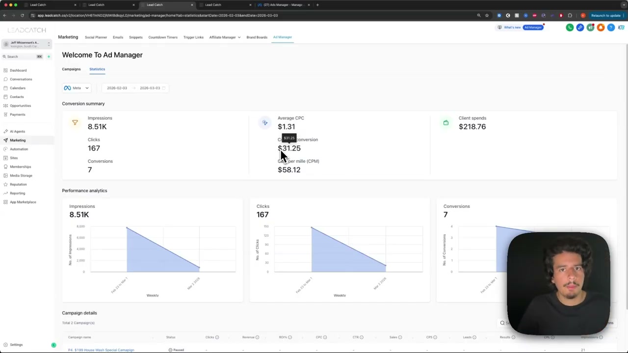 Lead details screen showing upsell opportunities and service pricing