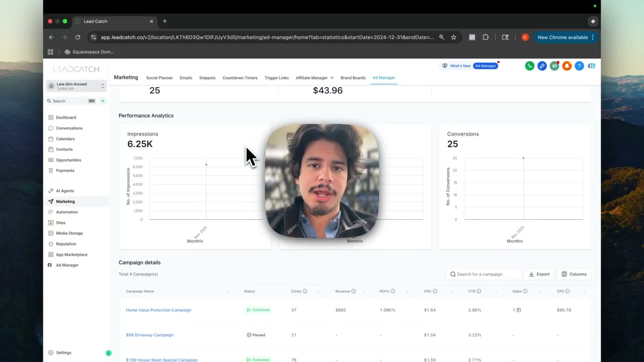 Unified LeadCatch software dashboard integrating Facebook ads, CRM, and lead management in single interface