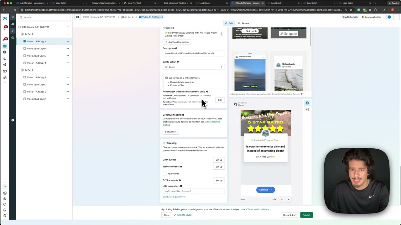 Facebook ads setup dashboard showing automated lead generation process
