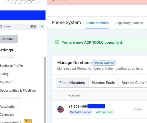 LeadCatch business phone system showing call routing, SMS integration, and missed call text-back feature