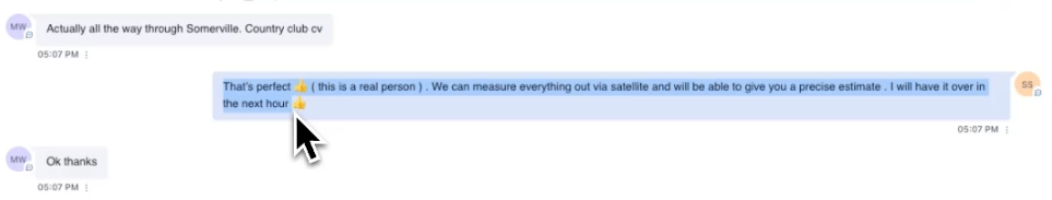 Pressure washing business owner taking over AI conversation to personally engage qualified lead before sending estimate